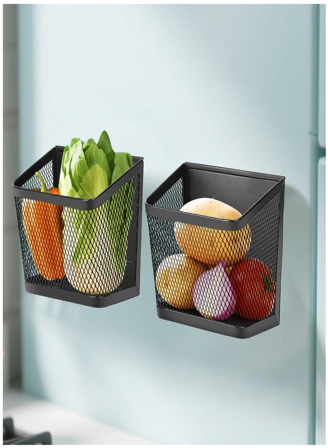 VAlinks 2 Pack Magnetic Spice Rack for Refrigerator and Oven Magnetic Fridge Basket Shelf Organizer for Kitchen Storage (Black) - Image 2